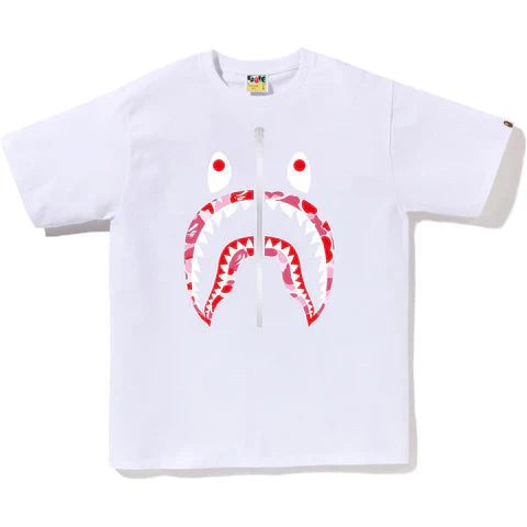 Bape ABC Pink Camo Shark White Tee